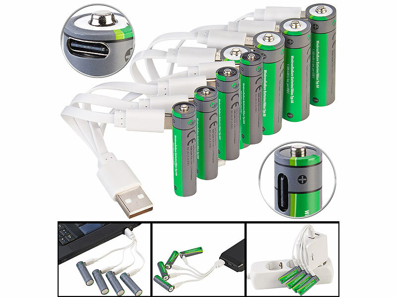 ; Li-Ion-Akkus Typ AA, mit USB-Ladefunktion, Li-Ion-Akkus Typ AAA, mit USB-Ladefunktion Li-Ion-Akkus Typ AA, mit USB-Ladefunktion, Li-Ion-Akkus Typ AAA, mit USB-Ladefunktion Li-Ion-Akkus Typ AA, mit USB-Ladefunktion, Li-Ion-Akkus Typ AAA, mit USB-Ladefunktion 